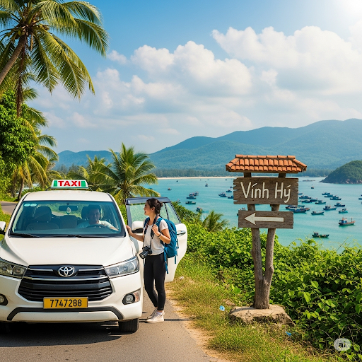 Du khách ngồi taxi đến Vĩnh Hy