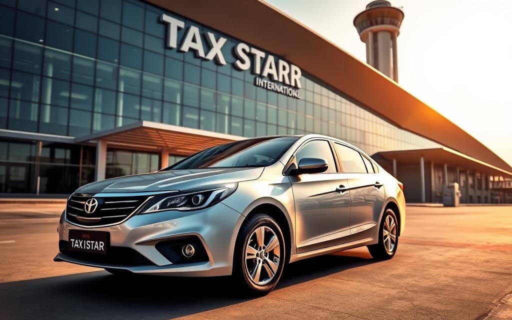 A sleek, silver "Taxi Star" sedan prominently displayed in the foreground, its metallic finish gleaming under the warm, natural light. The vehicle is parked in front of the distinctive, modern architecture of Tan Son Nhat International Airport, its glass facades and towering structure visible in the background. The scene captures the professional, reliable transportation service offered by Taxi Star, with the airport setting suggesting the convenience of their door-to-door service from Mui Ne. The image conveys a sense of high-quality, efficient travel, perfectly suited to illustrate the "Bảng Giá Taxi đưa đón từ Mũi Né đến TSN và thuê xe riêng" section of the article. A sleek, silver "Taxi Star" sedan prominently displayed in the foreground, its metallic finish gleaming under the warm, natural light. The vehicle is parked in front of the distinctive, modern architecture of Tan Son Nhat International Airport, its glass facades and towering structure visible in the background. The scene captures the professional, reliable transportation service offered by Taxi Star, with the airport setting suggesting the convenience of their door-to-door service from Mui Ne. The image conveys a sense of high-quality, efficient travel, perfectly suited to illustrate the "Bảng Giá Taxi đưa đón từ Mũi Né đến TSN và thuê xe riêng" section of the article.