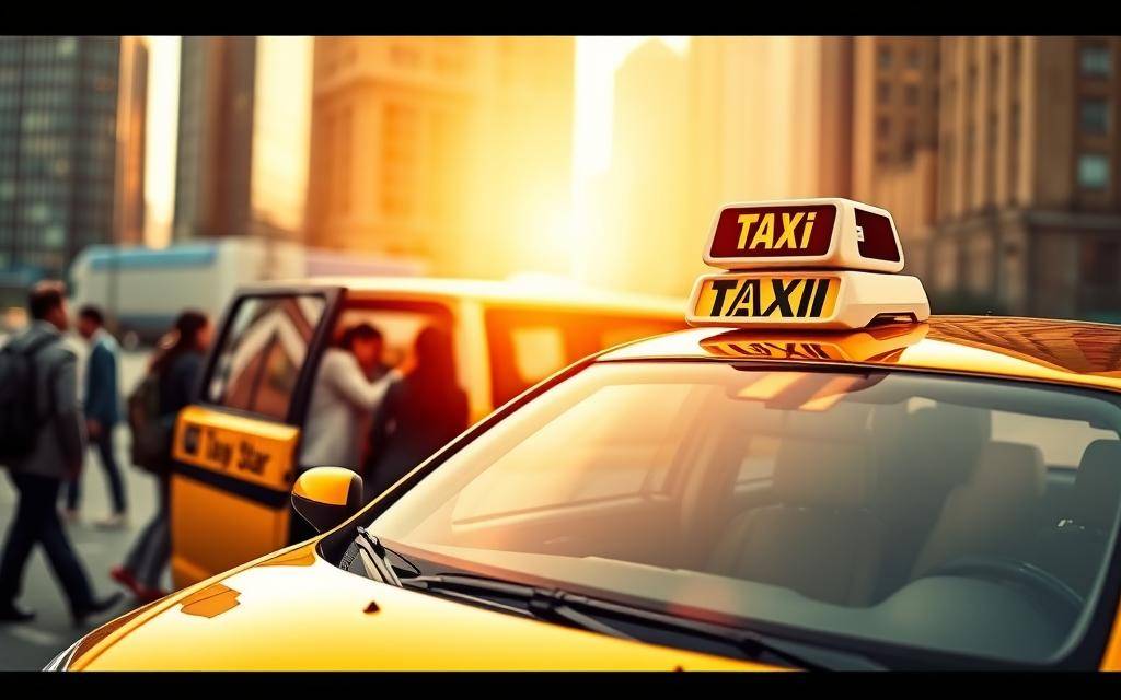 A modern taxi cab prominently featuring the "Taxi Star" brand, its sleek exterior gleaming under warm, diffused lighting. The vehicle is positioned in the foreground, conveying a sense of availability and accessibility. In the middle ground, passengers of diverse backgrounds are seen entering and exiting the taxi, illustrating the inclusive and diverse nature of the expanded service. The background depicts an urban setting with high-rise buildings, suggesting the accessibility of the taxi service in a metropolitan area. The overall scene exudes a sense of professionalism, convenience, and customer-centric focus, aligning with the article's subject of a cost-effective taxi experience.