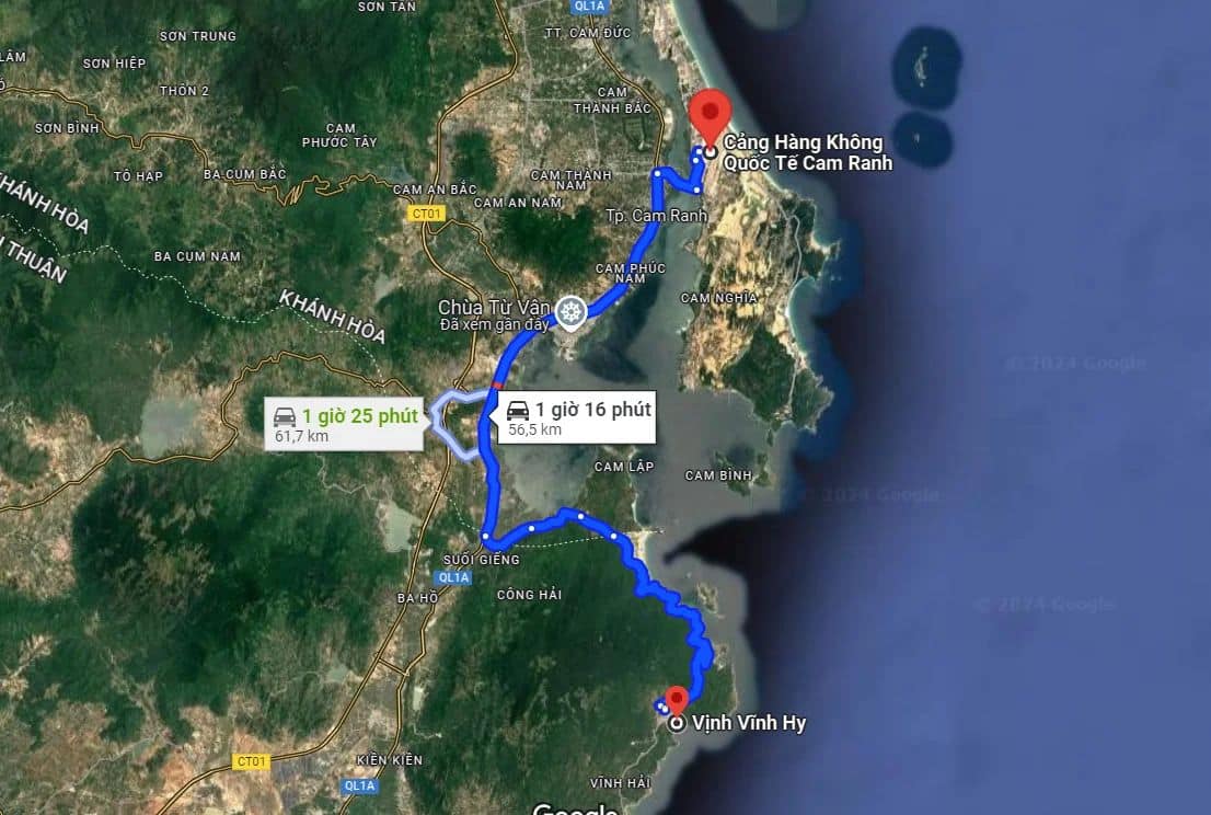 Khoảng cách từ sân bay Cam Ranh đến Vĩnh Hy